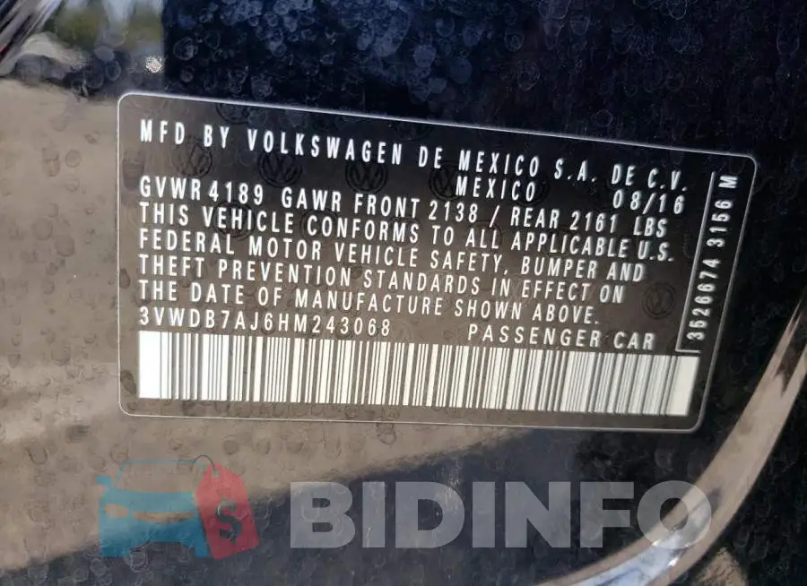 3VWDB7AJ6HM243068 Photo# 10