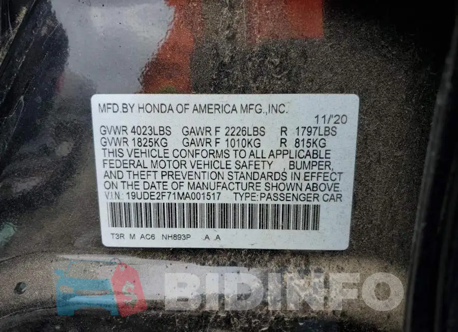 19UDE2F71MA001517 Photo# 10
