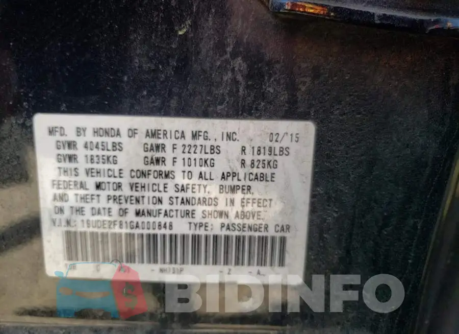 19UDE2F81GA000848 Photo# 10