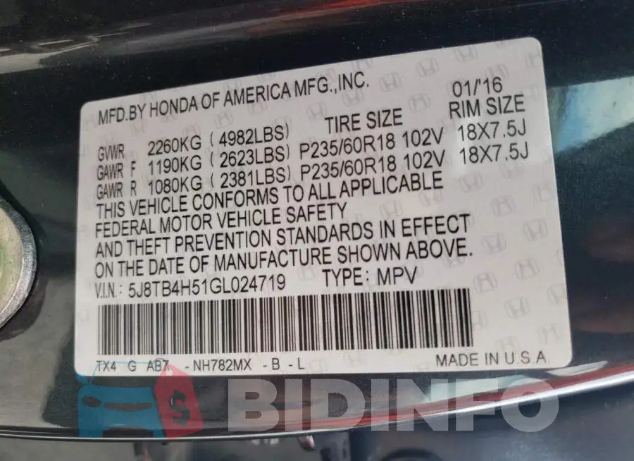 5J8TB4H51GL024719 Photo# 10