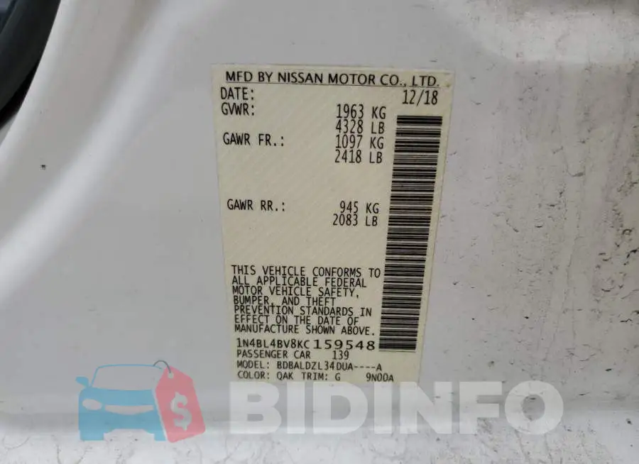 1N4BL4BV8KC159548 Photo# 10