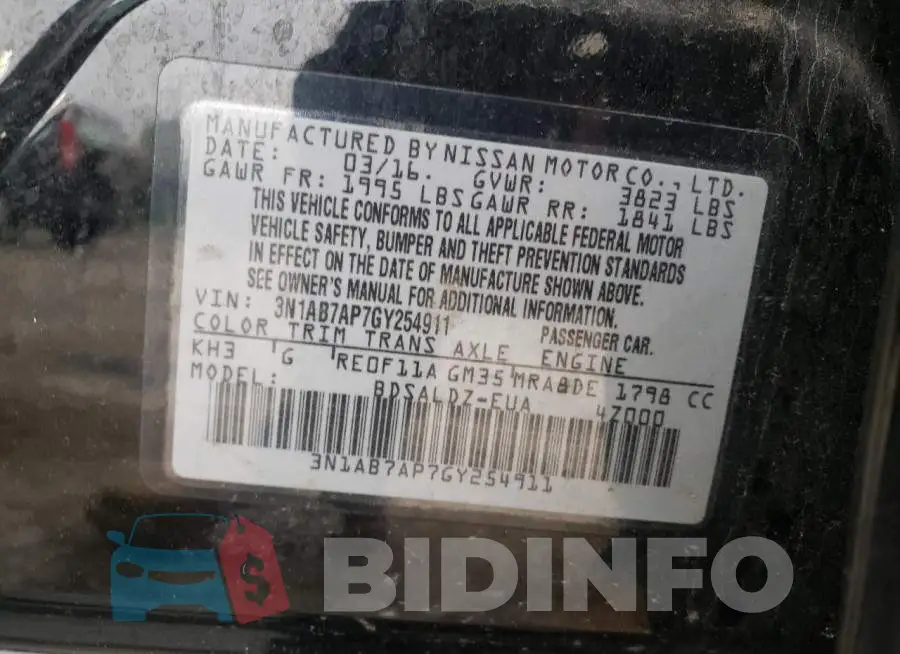 3N1AB7AP7GY254911 Photo# 10