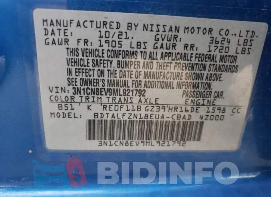 3N1CN8EV9ML921792 Photo# 10
