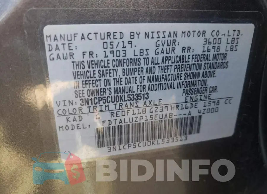3N1CP5CU0KL533513 Photo# 10