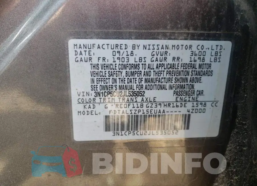 3N1CP5CU2JL535052 Photo# 10