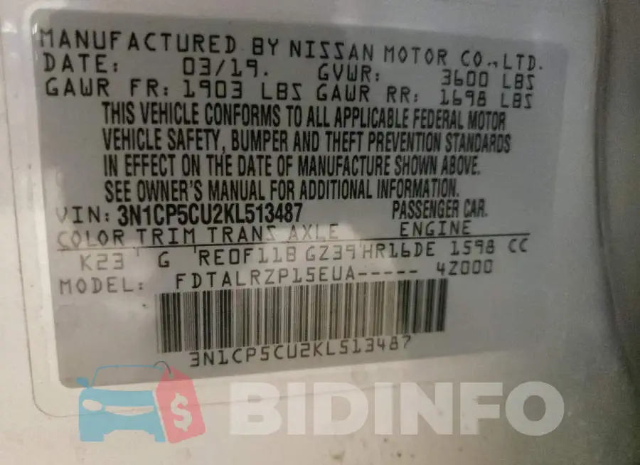 3N1CP5CU2KL513487 Photo# 10