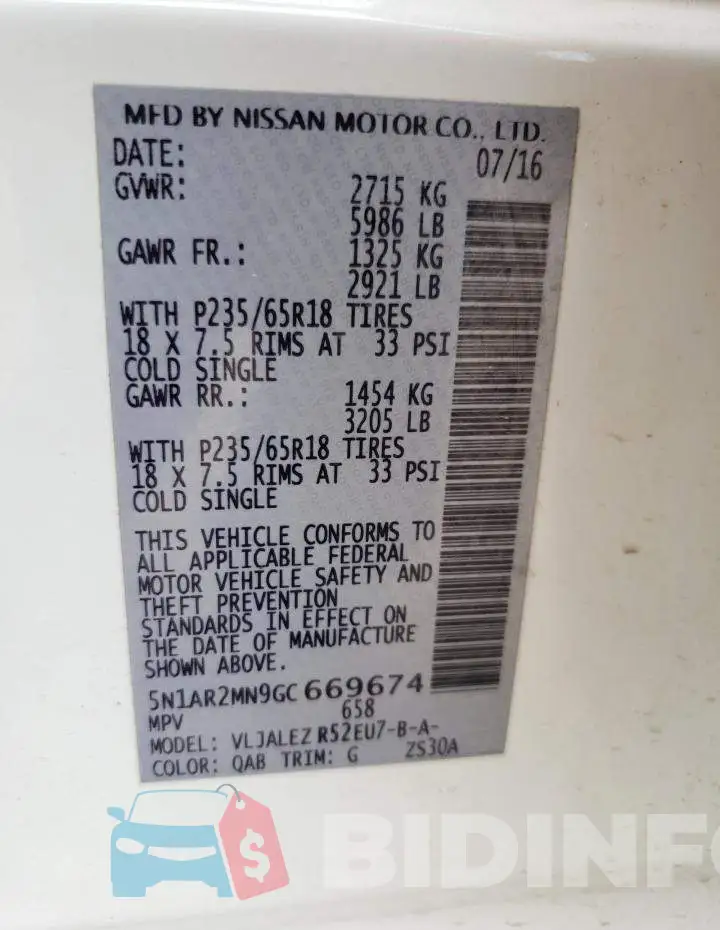 5N1AR2MN9GC669674 Photo# 10