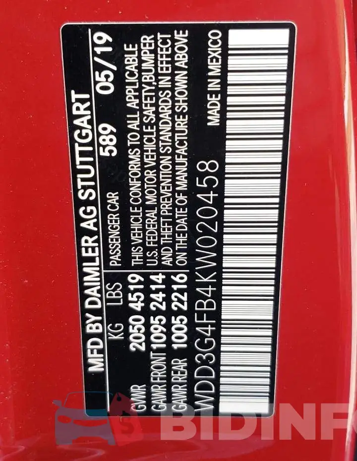 WDD3G4FB4KW020458 Photo# 10