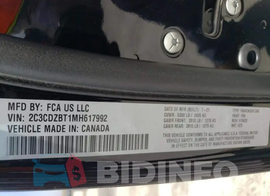 2C3CDZBT1MH617992 Photo# 10