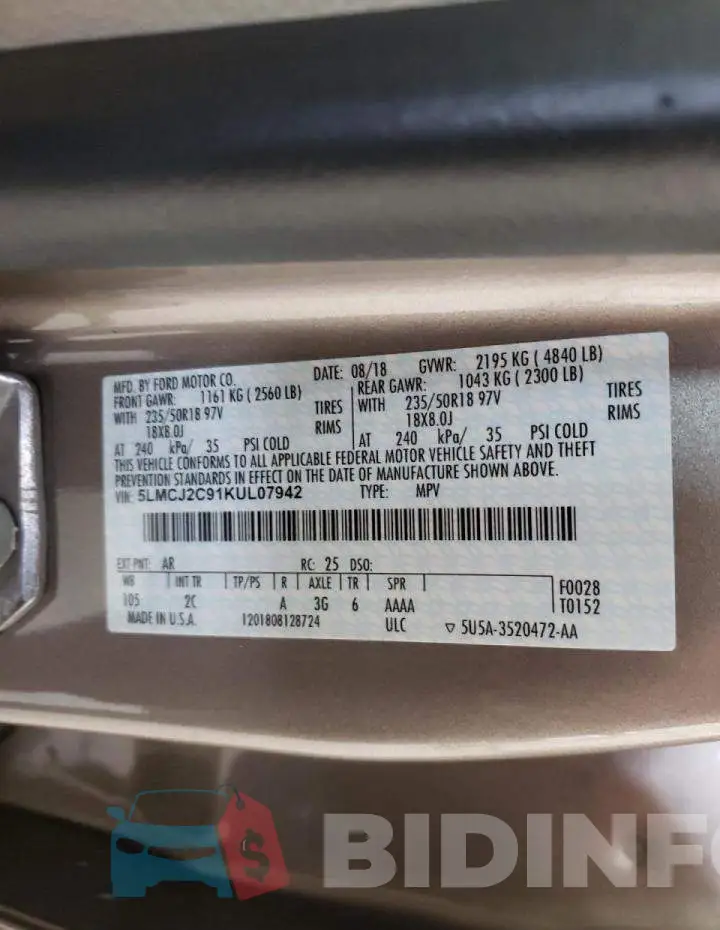 5LMCJ2C91KUL07942 Photo# 10