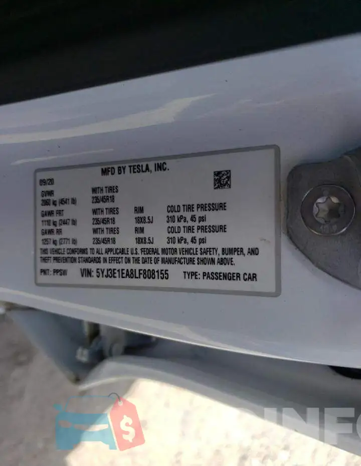 5YJ3E1EA8LF808155 Photo# 10