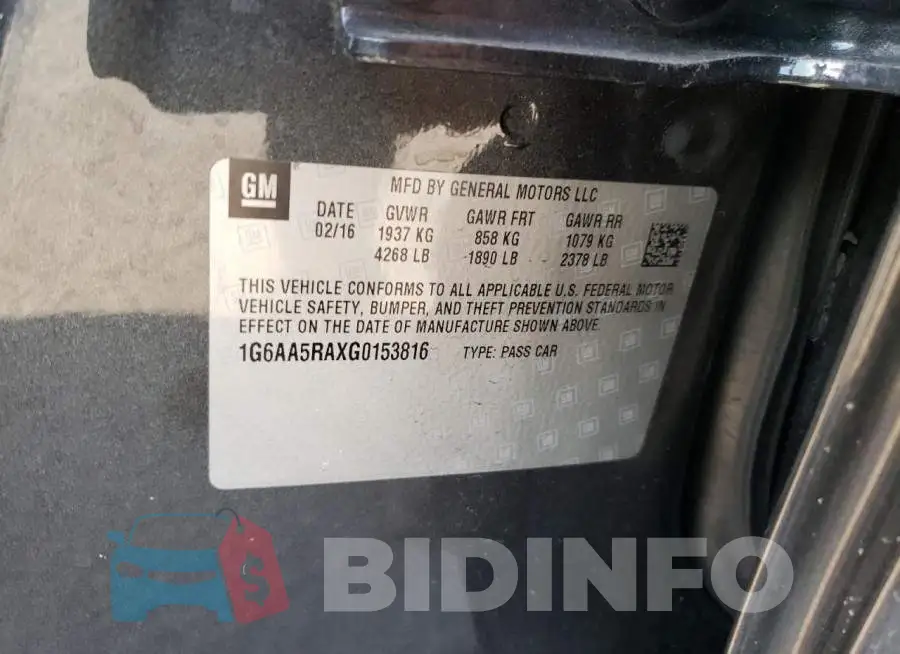 1G6AA5RAXG0153816 Photo# 10