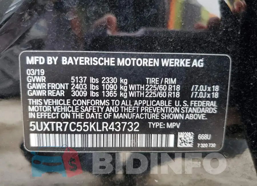 5UXTR7C55KLR43732 Photo# 10