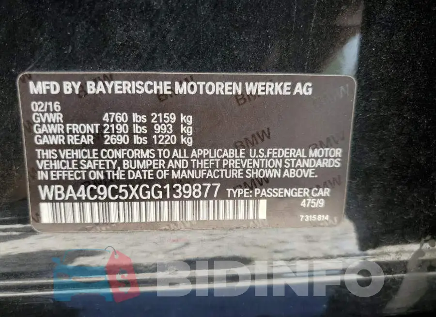 WBA4C9C5XGG139877 Photo# 10