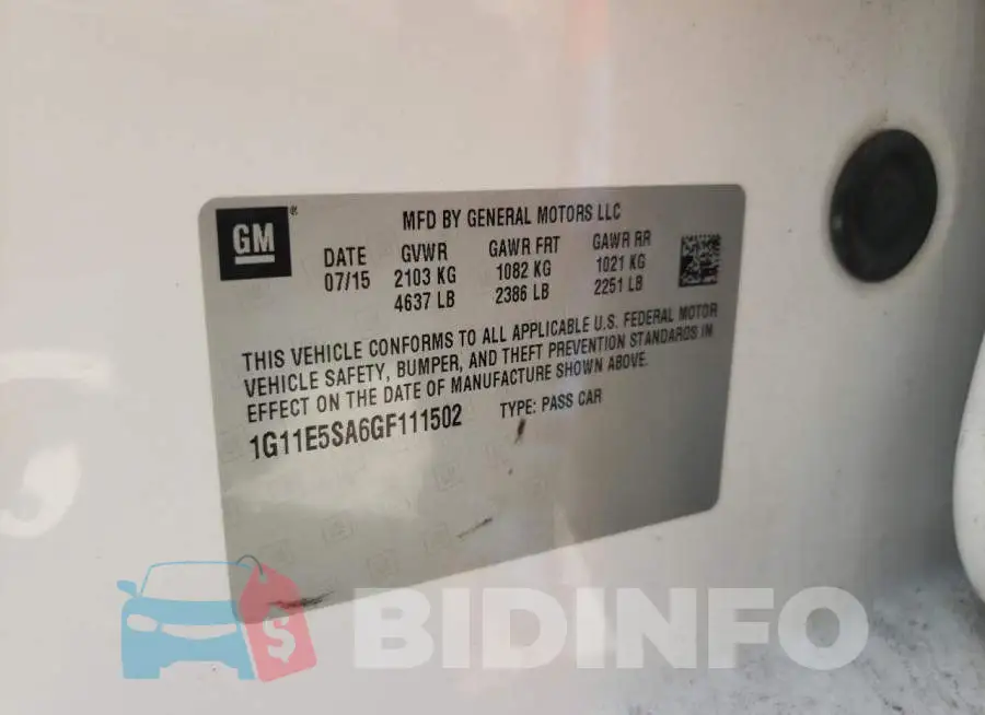 1G11E5SA6GF111502 Photo# 10