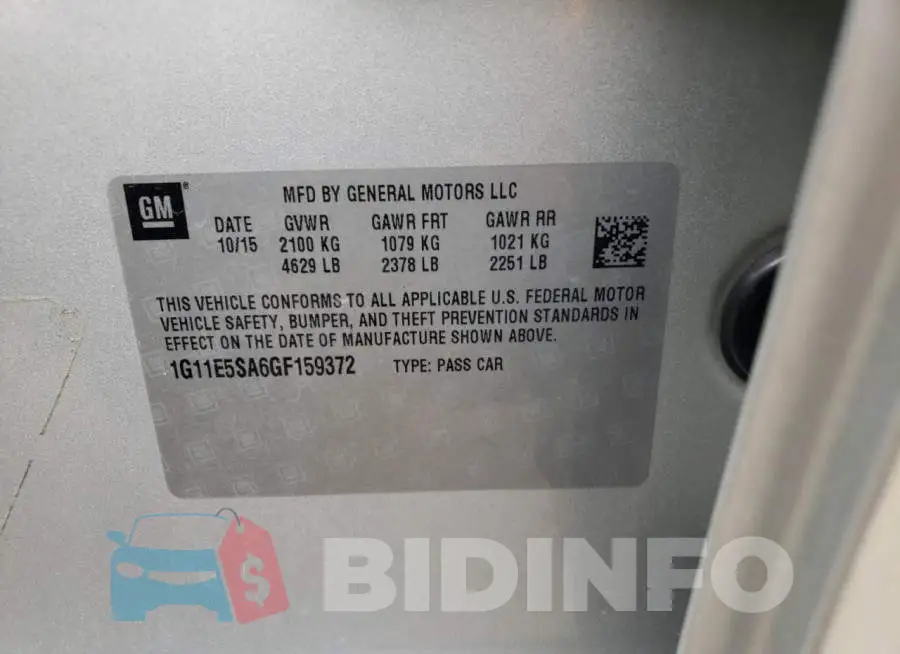 1G11E5SA6GF159372 Photo# 10