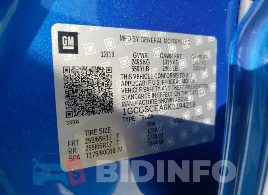 1GCGSCEA6K1194218 Photo# 10