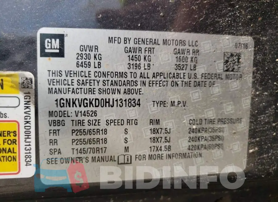 1GNKVGKD0HJ131834 Photo# 10