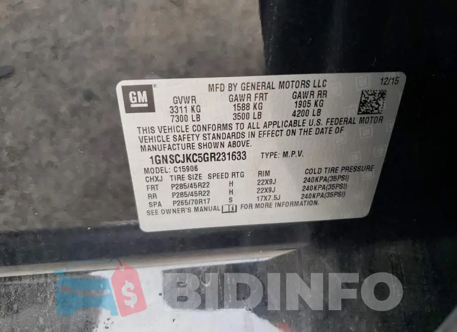 1GNSCJKC5GR231633 Photo# 10