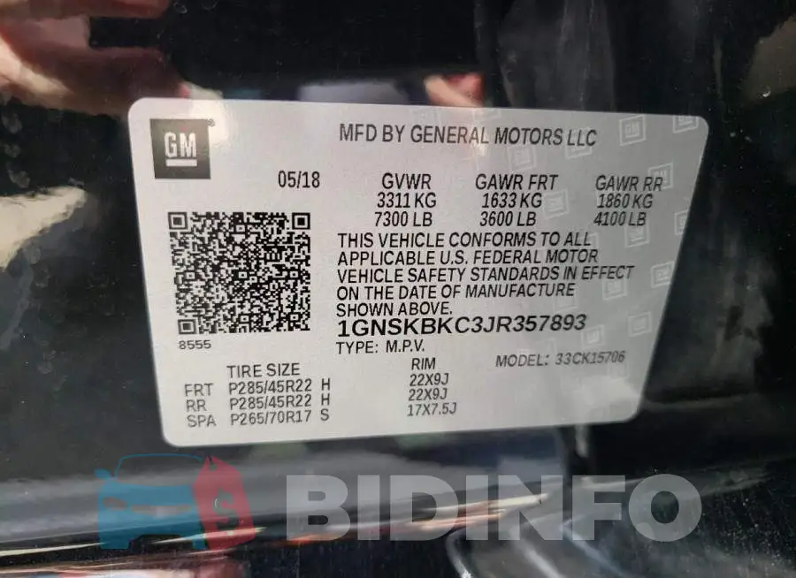 1GNSKBKC3JR357893 Photo# 10