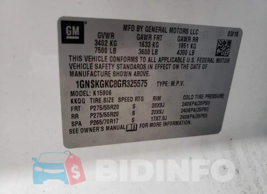 1GNSKGKC8GR325575 Photo# 10