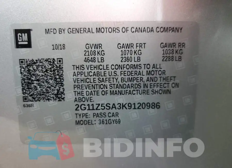 2G11Z5SA3K9120986 Photo# 10