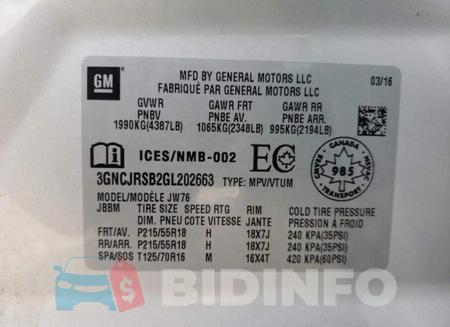3GNCJRSB2GL202663 Photo# 10