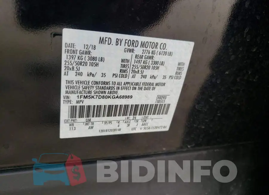 1FM5K7D80KGA68989 Photo# 10