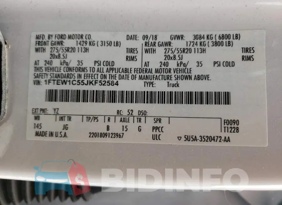 1FTEW1C55JKF52584 Photo# 10