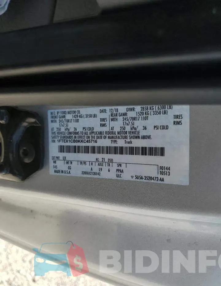 1FTEX1CB0KKC45716 Photo# 10