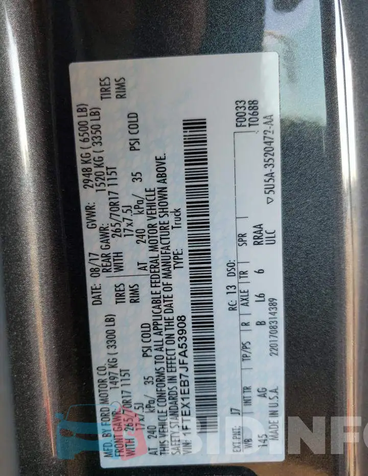 1FTEX1EB7JFA53908 Photo# 10