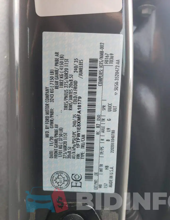 1FTFW1E8XMFA18179 Photo# 10
