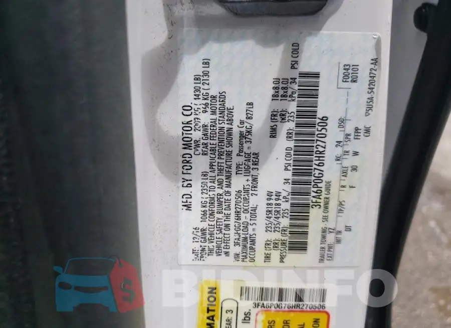 3FA6P0G76HR270506 Photo# 10