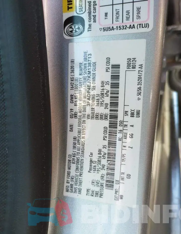 3FADP4EJ7KM138713 Photo# 10