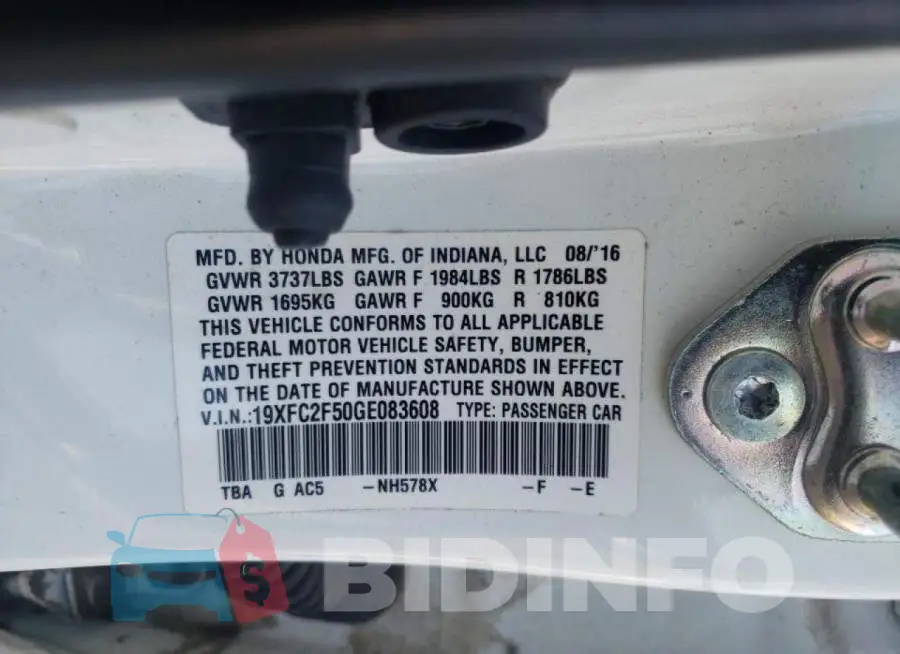 19XFC2F50GE083608 Photo# 10