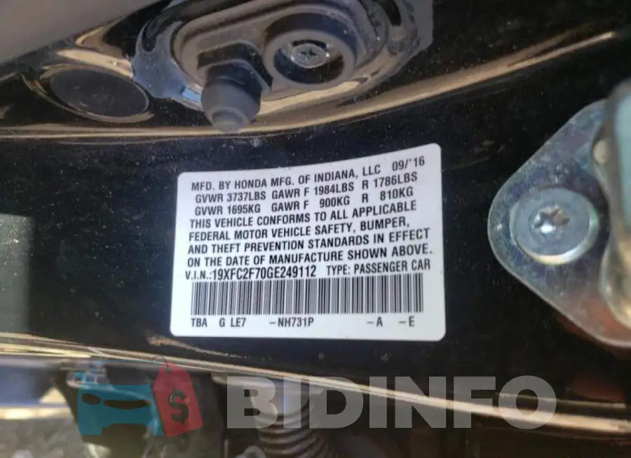 19XFC2F70GE249112 Photo# 10