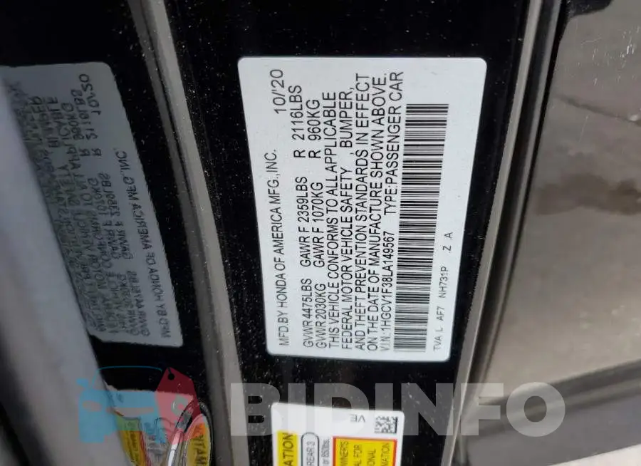 1HGCV1F38LA149567 Photo# 10