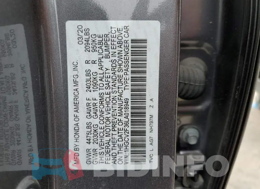 1HGCV2F36LA018949 Photo# 10