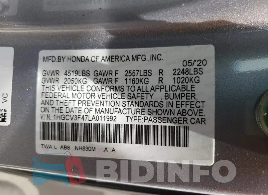 1HGCV3F47LA011992 Photo# 10