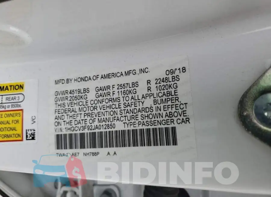 1HGCV3F92JA012850 Photo# 10