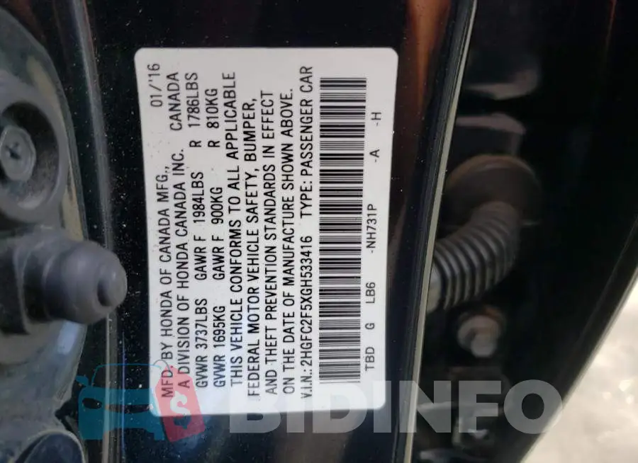 2HGFC2F5XGH533416 Photo# 10