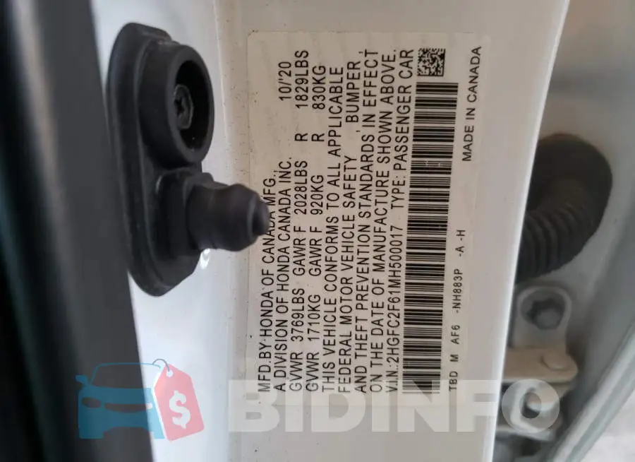 2HGFC2F61MH500017 Photo# 10