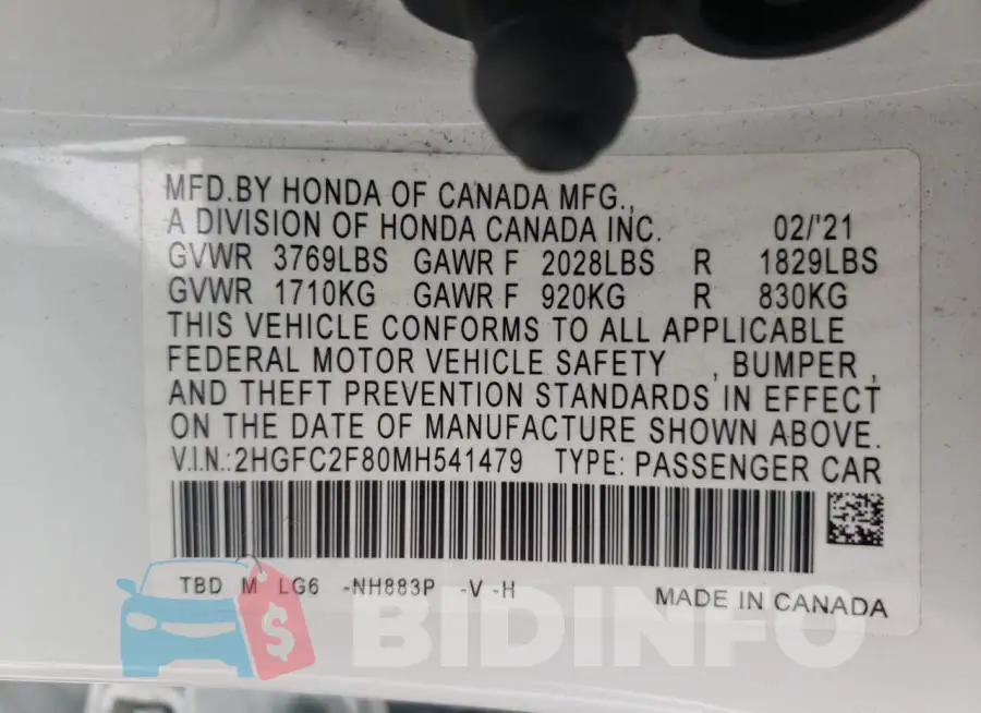2HGFC2F80MH541479 Photo# 10