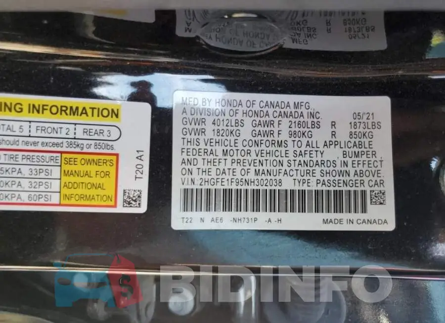 2HGFE1F95NH302038 Photo# 10