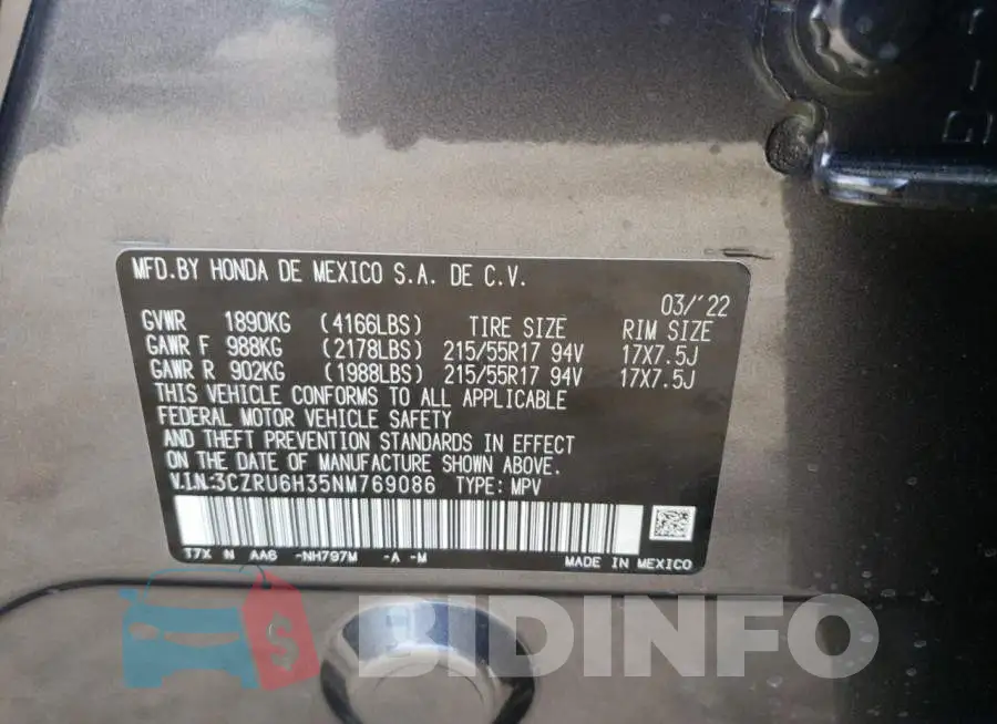 3CZRU6H35NM769086 Photo# 10
