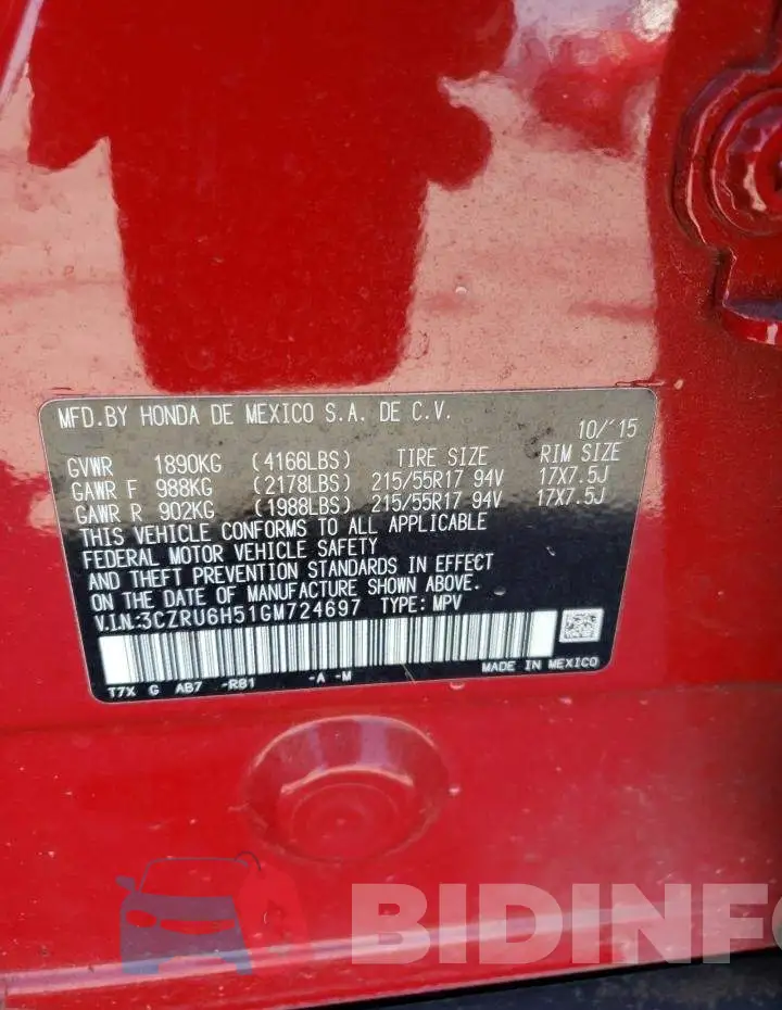 3CZRU6H51GM724697 Photo# 10