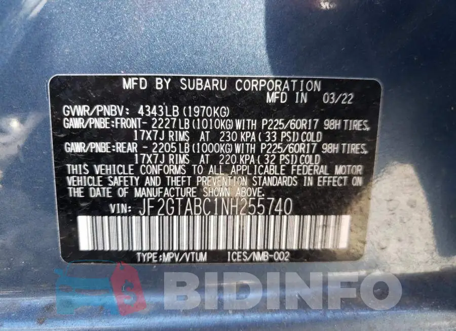 JF2GTABC1NH255740 Photo# 10
