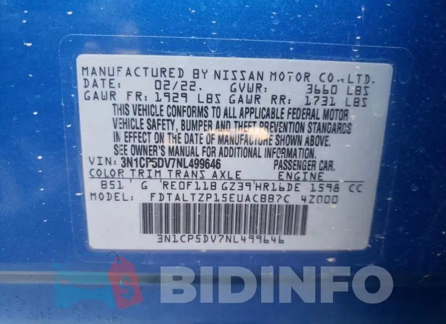 3N1CP5DV7NL499646 Photo# 10