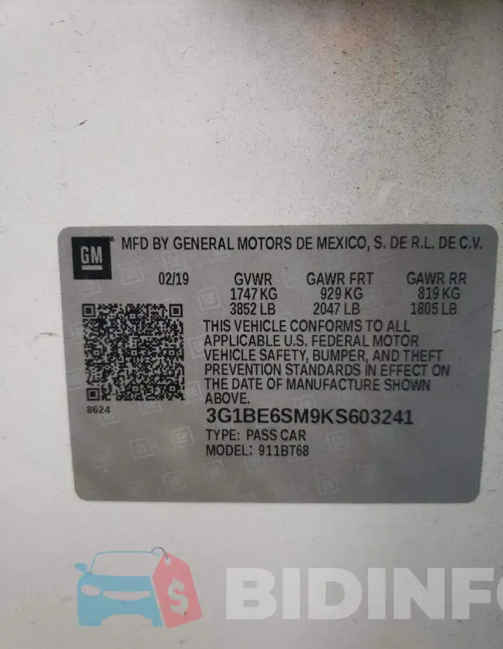 3G1BE6SM9KS603241 Photo# 10