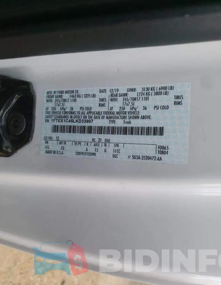 1FTEX1C45LKD33907 Photo# 10